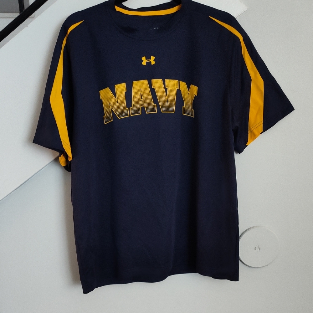 Under Armour Men's Dark Blue and Yellow Short Sleeve Tee